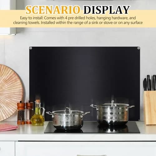 Yaocom Black Stainless Steel Backsplash 76.2cm x 30.5cm (30 x 12 Inch) | Protects Walls from Splatter thumbnail 7