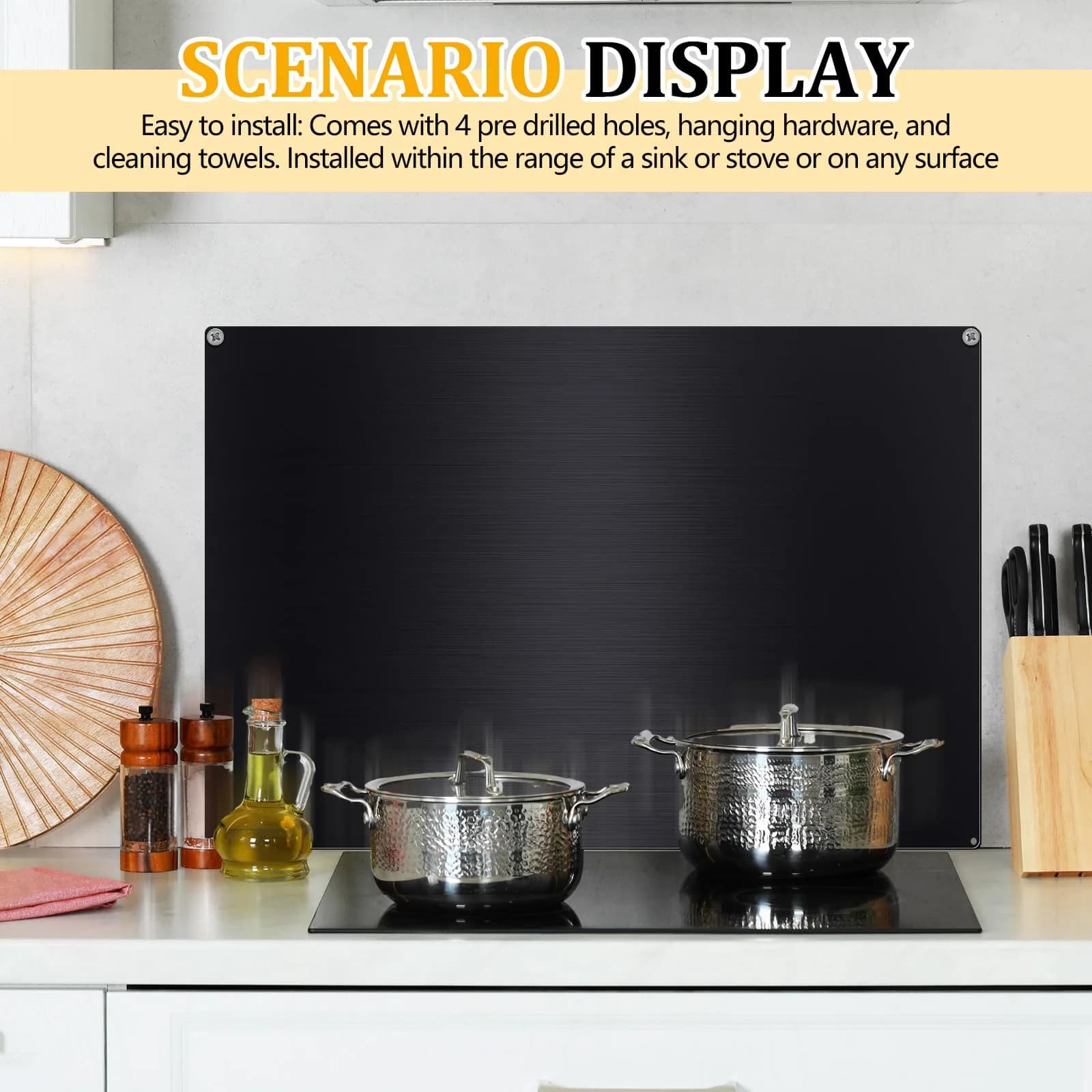 Yaocom Black Stainless Steel Backsplash for Stove, 30x12 Inch | Kitchen Wall Protection thumbnail 7