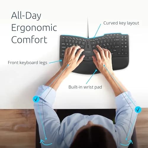 Kensington Pro Fit Ergo KB675 EQ TKL Wired Keyboard | Ergonomic, Programmable Keys, USB-A thumbnail 2