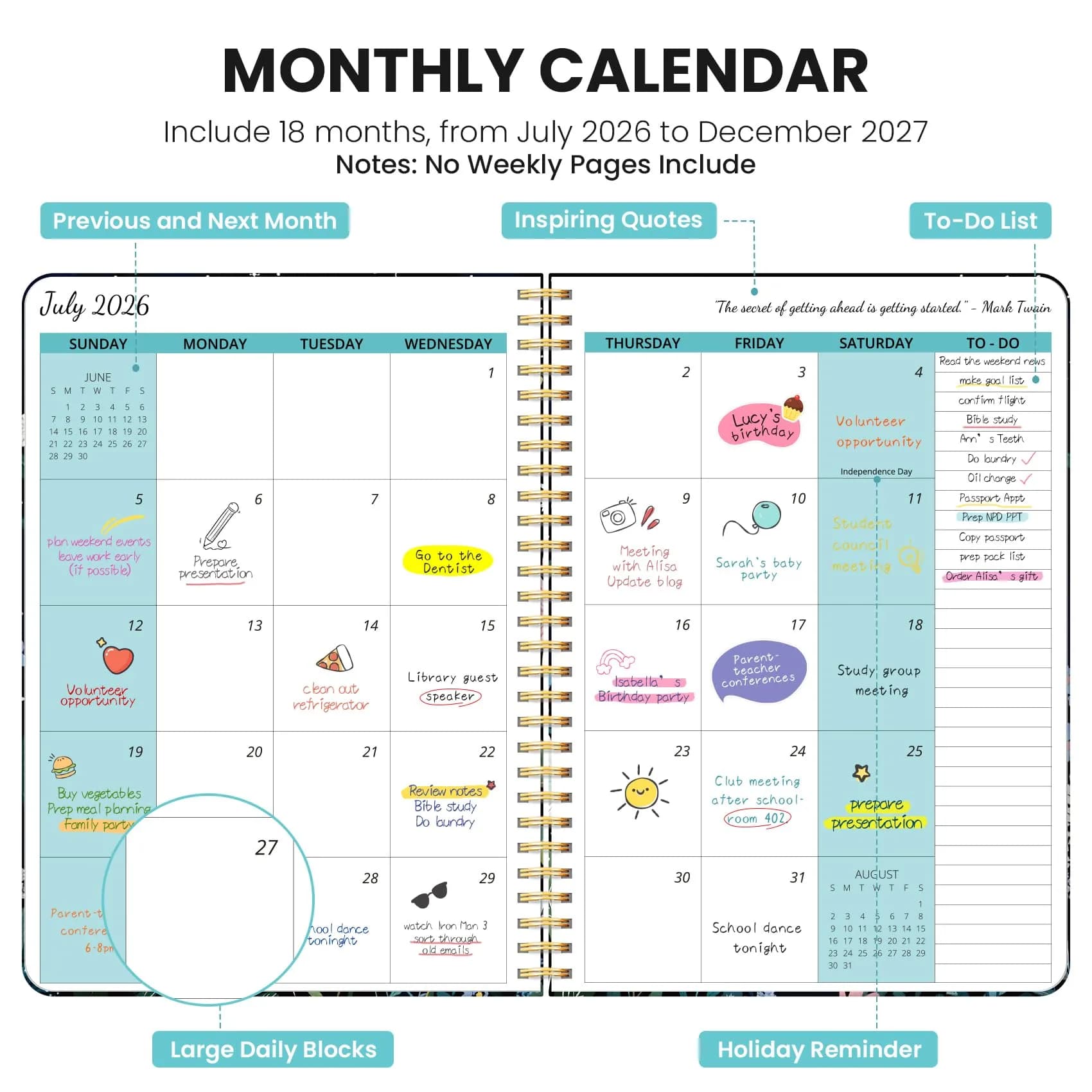 Taja Monthly Planner 2026-2027 D-Celestial Aesthetic Calendar, Jul 2026-Dec 2027, 24 Pages - view 2
