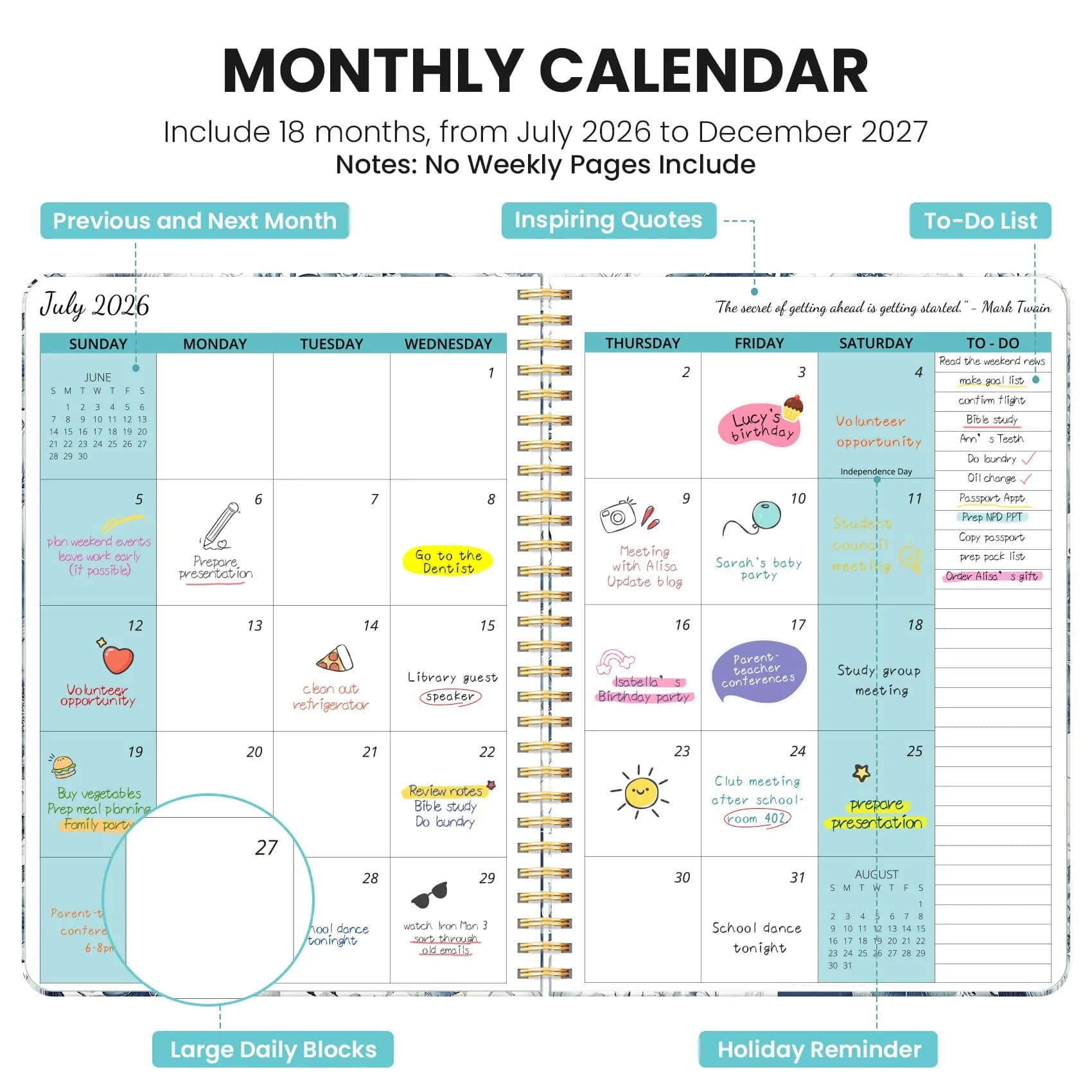 Taja Monthly Planner 2026-2027, 18-Month Aesthetic Calendar, Jul 2026-Dec 2027, 24 Pages - view 2