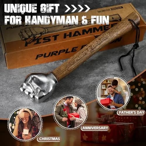 Purple Dragon 2Lb Fist Hammer Tool with Wooden Handle | Multi-Purpose Hand Tool for DIY & Camping thumbnail 7