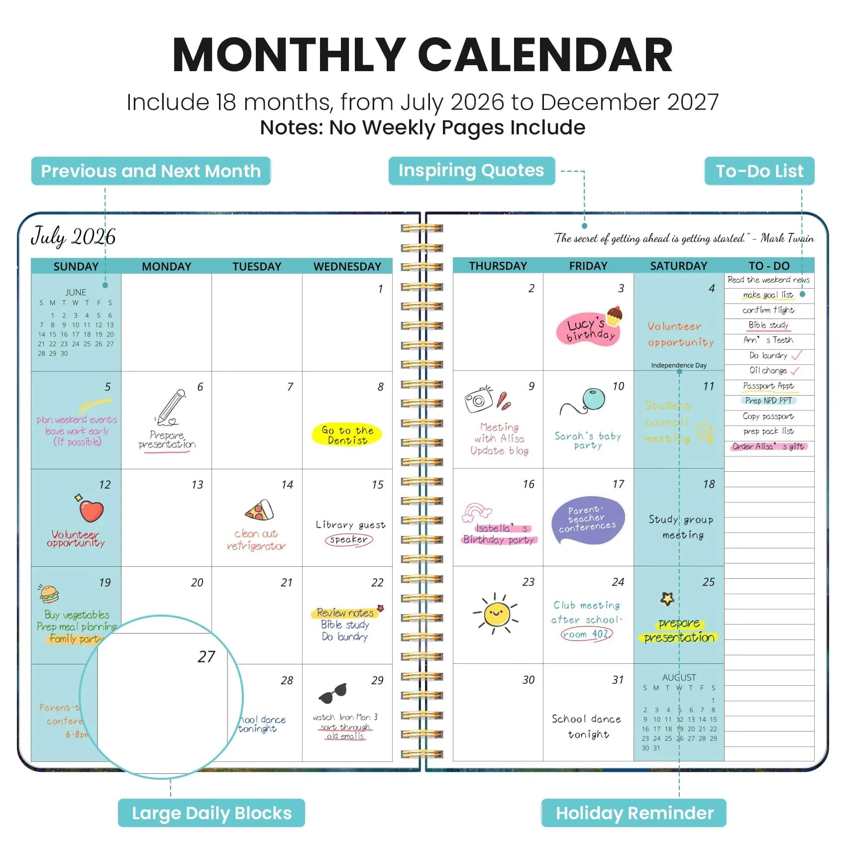 Taja Monthly Planner 2026-2027 C-Starlit Peaks - 18-Month Aesthetic Calendar, Jul 2026-Dec 2027 - view 2