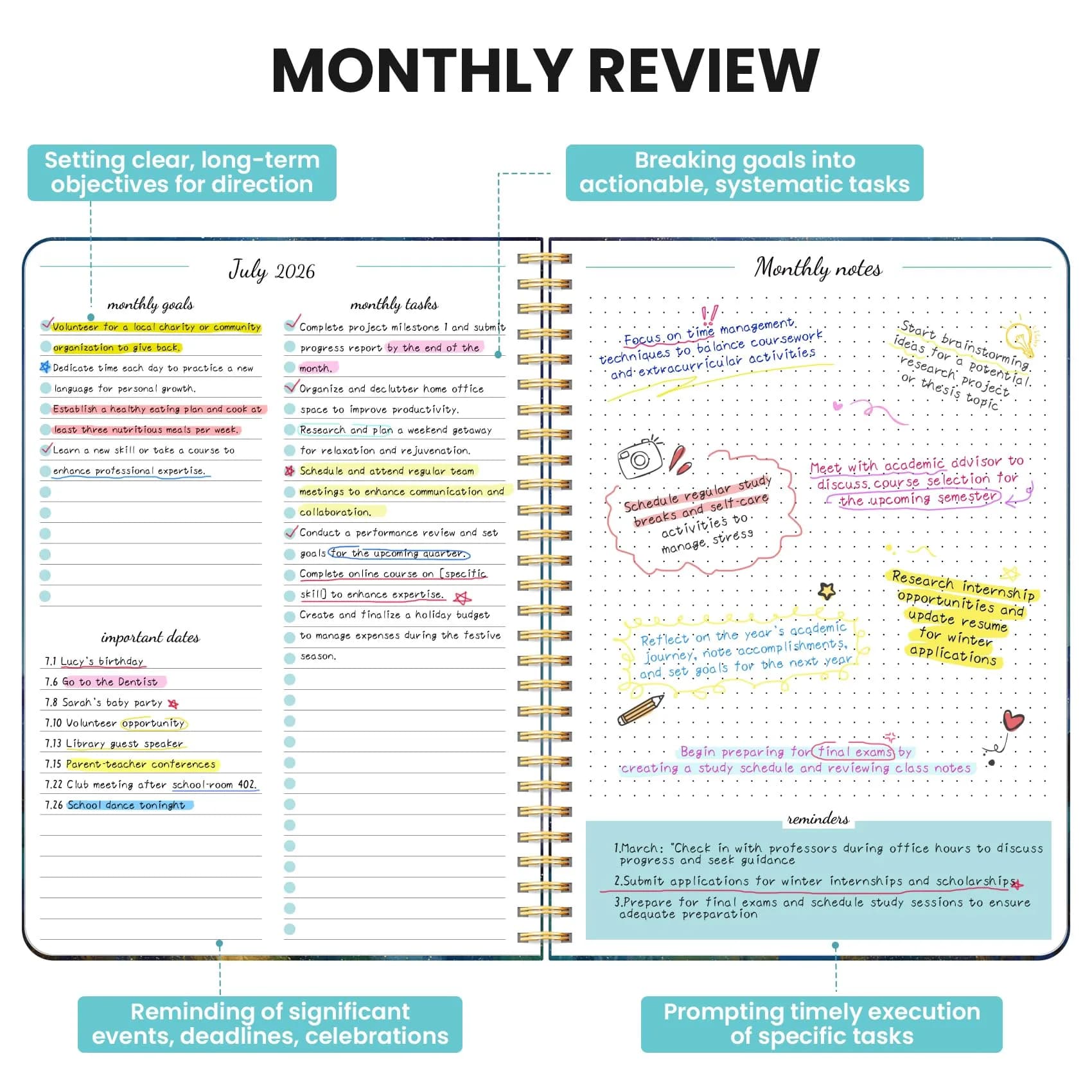 Taja Monthly Planner 2026-2027 C-Starlit Peaks - 18-Month Aesthetic Calendar, Jul 2026-Dec 2027 - view 3