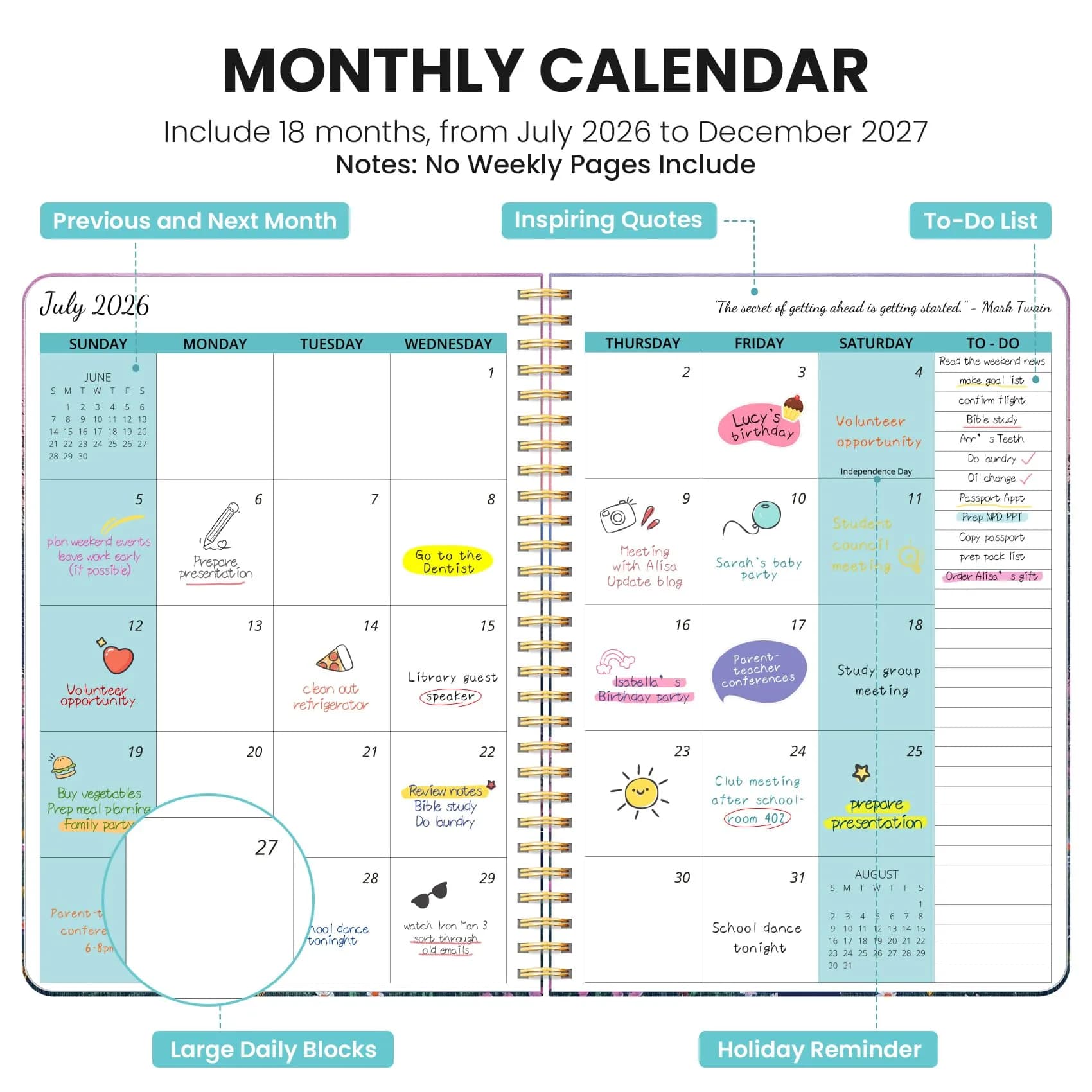 Taja Monthly Planner 2026-2027, 18-Month Aesthetic Calendar, Jul 2026-Dec 2027, 25cm x 18cm (10" x 7") | Planner for Students, Professionals, and Homemakers thumbnail 2