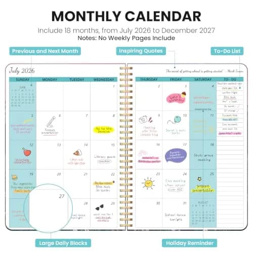 Taja Monthly Planner 2026-2027, 18-Month Aesthetic Calendar, Jul 2026-Dec 2027, 25cm x 18cm (10" x 7") | Planner for Students, Professionals, and Homemakers thumbnail 2