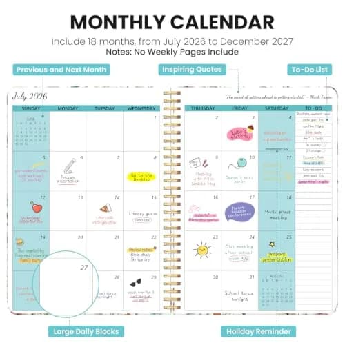 Taja Monthly Planner 2026-2027, 18-Month Calendar 25.4cm (10") | Aesthetic Design with Goals & Notes thumbnail 2