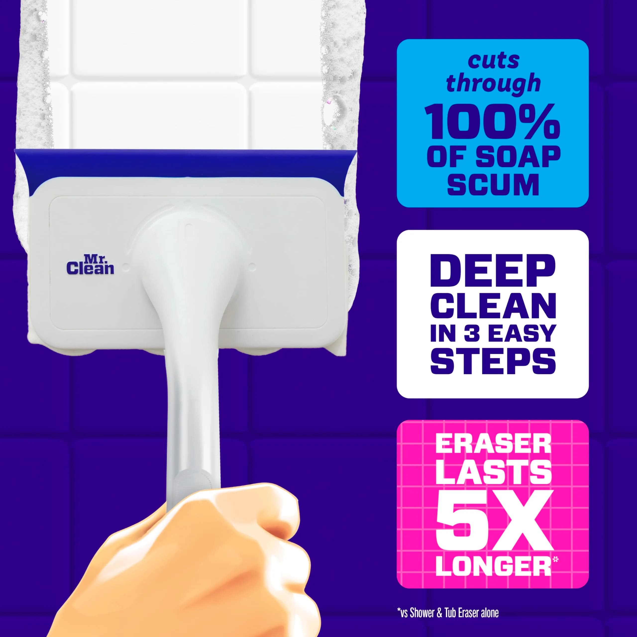 Mr. Clean Magic Eraser Shower & Tub Scrubber Starter Kit with Lemon Foaming Erasers & Extra Durable Eraser - view 3
