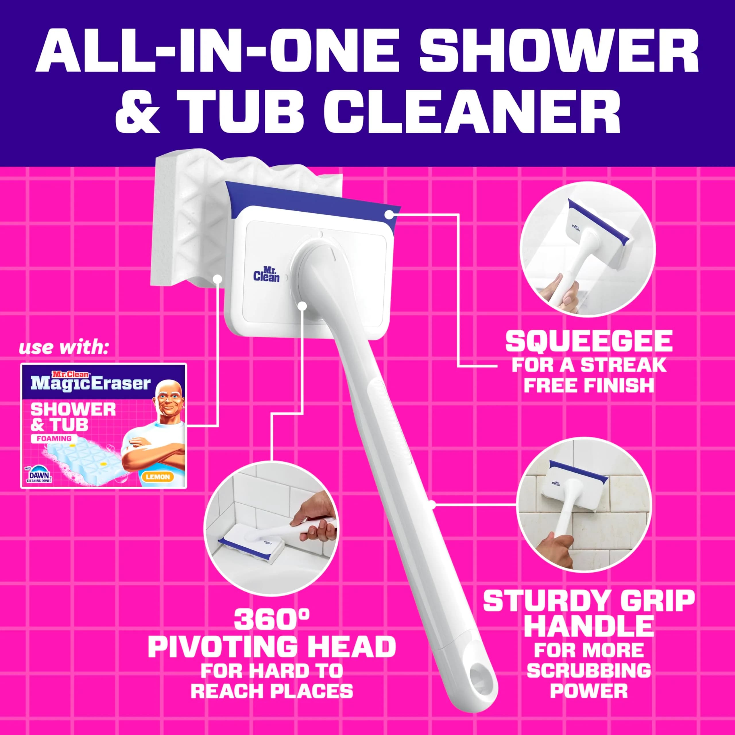 Mr. Clean Magic Eraser Shower & Tub Scrubber Starter Kit with Lemon Foaming Erasers & Extra Durable Eraser - view 7