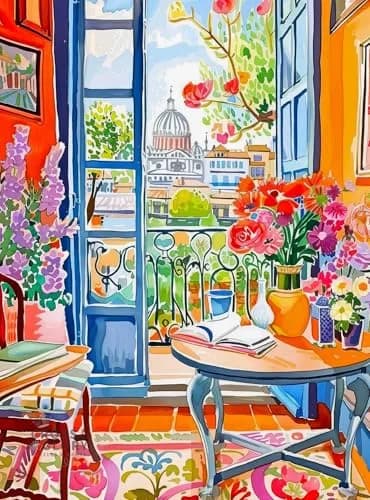 Cross & Glory 1000 Piece Jigsaw Puzzle Room with a Bloom | Vibrant City & Floral Scene for Adults thumbnail 1