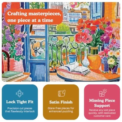 Cross & Glory 1000 Piece Jigsaw Puzzle Room with a Bloom | Vibrant City & Floral Scene for Adults thumbnail 4