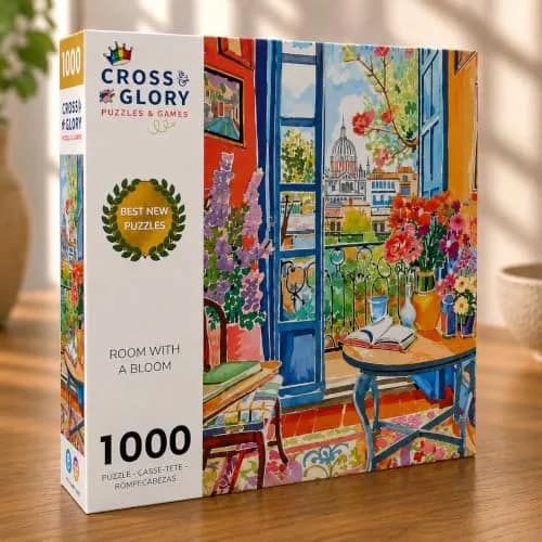 Cross & Glory 1000 Piece Jigsaw Puzzle Room with a Bloom | Vibrant City & Floral Scene for Adults thumbnail 2