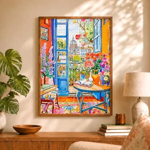 Cross & Glory 1000 Piece Jigsaw Puzzle Room with a Bloom | Vibrant City & Floral Scene for Adults thumbnail 3