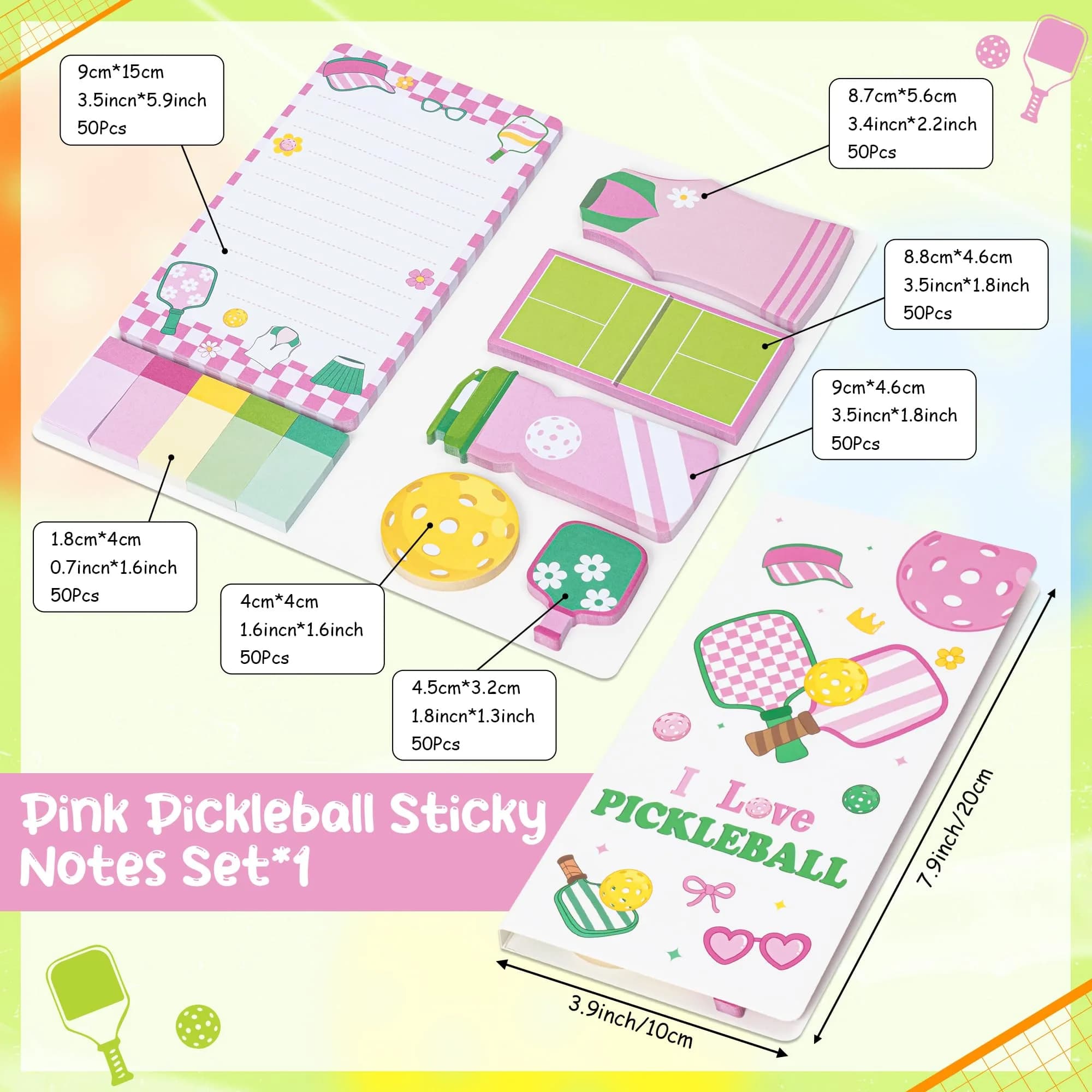 Xqumoi Pink Pickleball Sticky Notes Set (550 Sheets) | Cute Sports Memo Pads for Students & Office - view 2