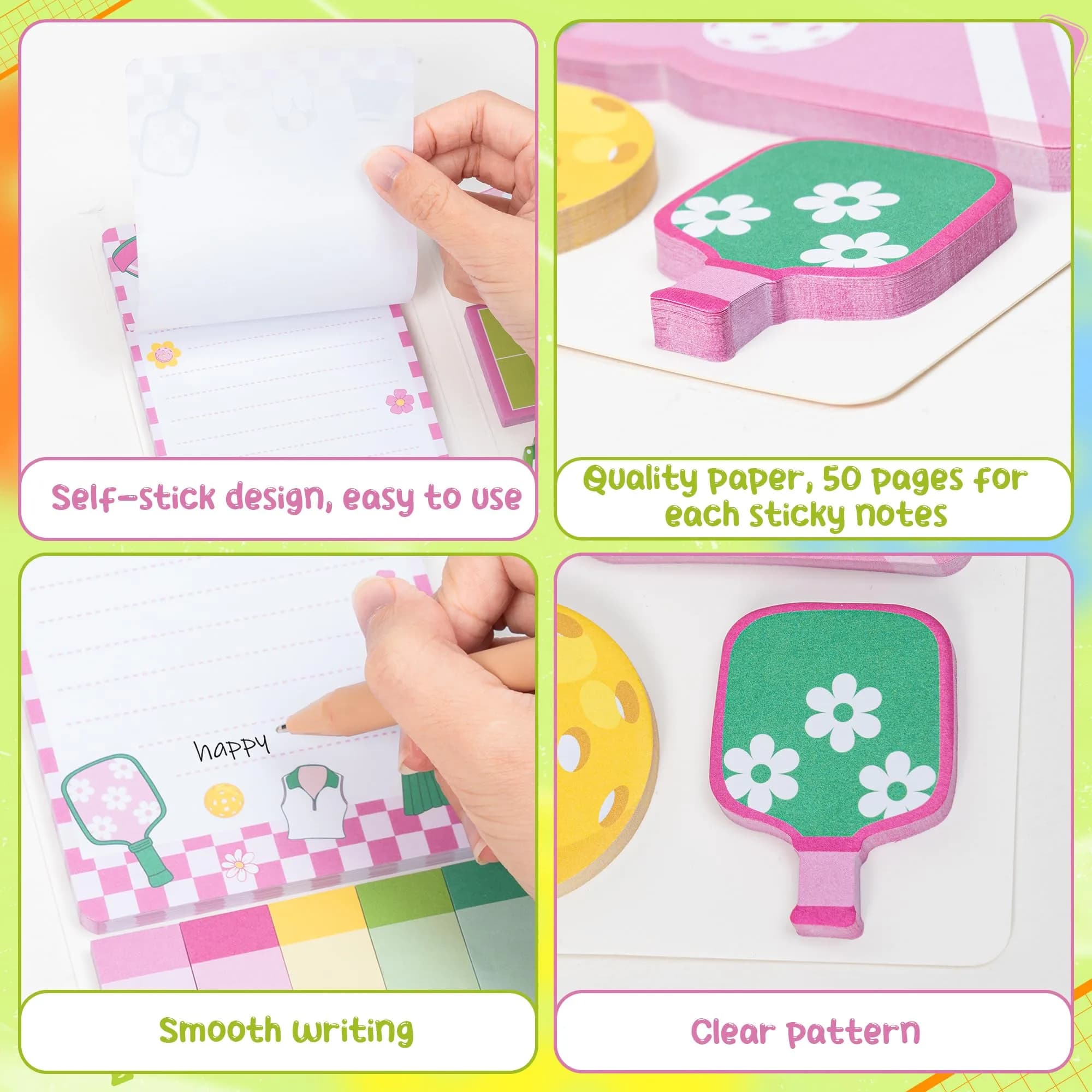 Xqumoi Pink Pickleball Sticky Notes Set (550 Sheets) | Cute Sports Memo Pads for Students & Office - view 4