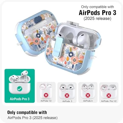 wenew AirPods Pro 3 Case (2025) Cover Stylish Flower Hard Shell Blue | Full Body, Wireless Support thumbnail 2