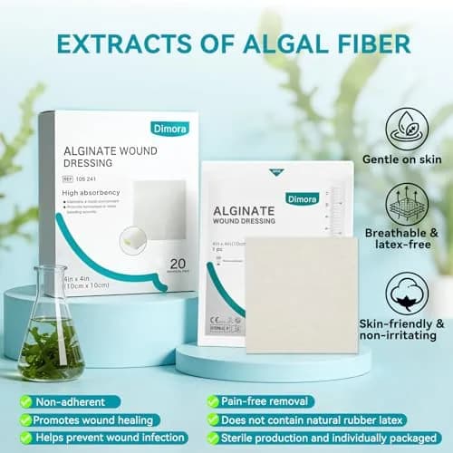 Dimora Calcium Alginate Wound Dressing 4'' x 4'' | Heavy Absorbent, Non-Stick, Sterile Gauze for Moderate to Heavy Exudate Wounds thumbnail 5