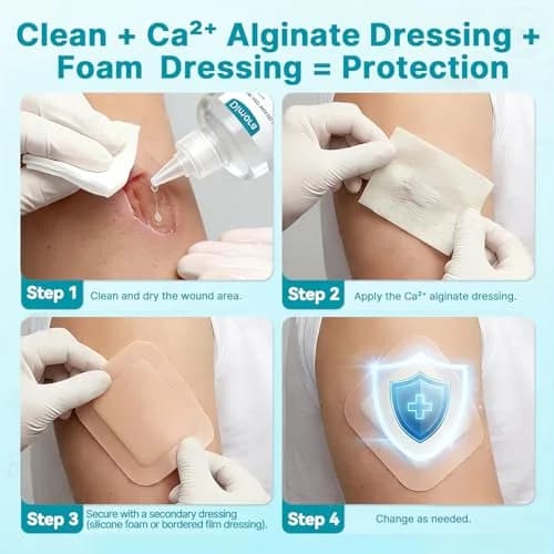 Dimora Calcium Alginate Wound Dressing 4'' x 4'' | Heavy Absorbent, Non-Stick, Sterile Gauze for Moderate to Heavy Exudate Wounds thumbnail 7