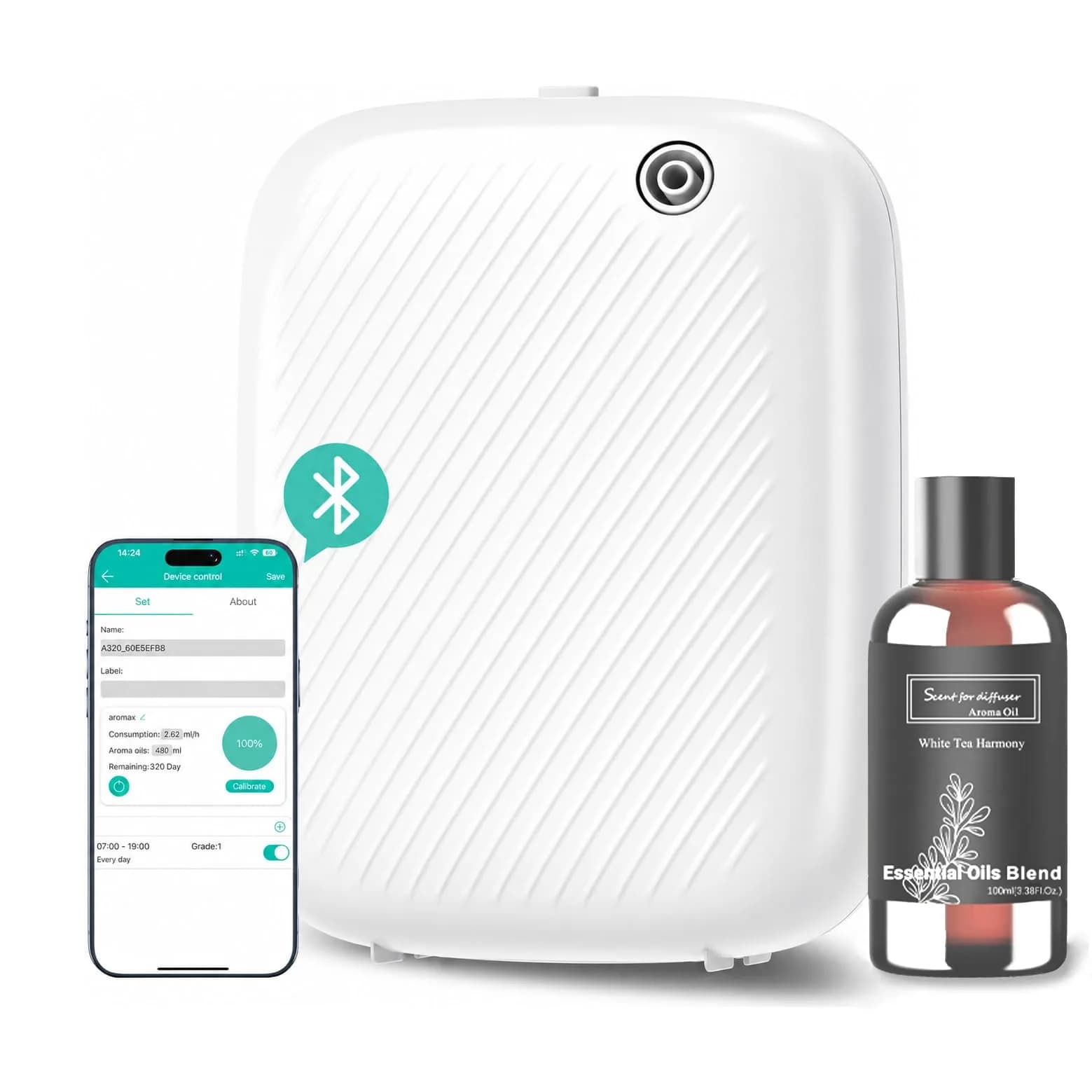 homnas Smart Waterless Essential Oil Diffuser 400ML | Large Room & Commercial Use — Wh+white Tea