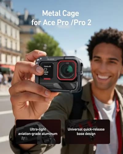TELESIN Aluminum Alloy Protective Frame Case for Insta 360 Ace Pro 2 | Quick-Release Metal Cage with 1/4" Screw & Cold Shoe thumbnail 2