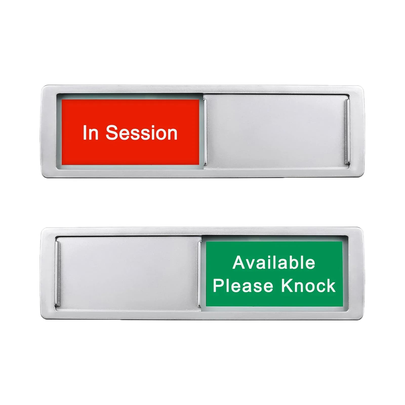 LoYinLo "In Session Available Please Knock" Silver Sign 18cm x 5cm | Privacy Indicator - main product image