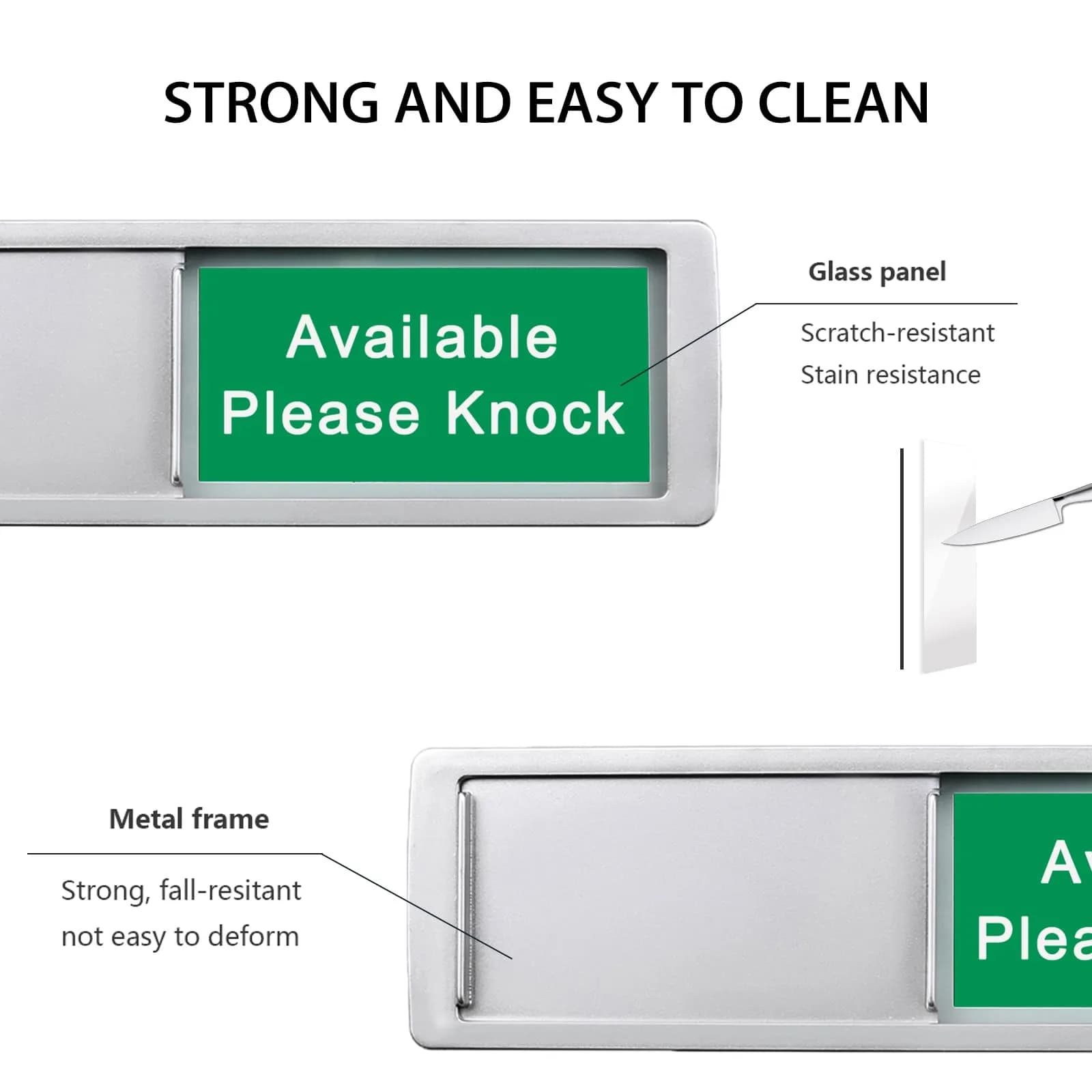 LoYinLo "In Session Available Please Knock" Silver Sign 18cm x 5cm | Privacy Indicator - view 3