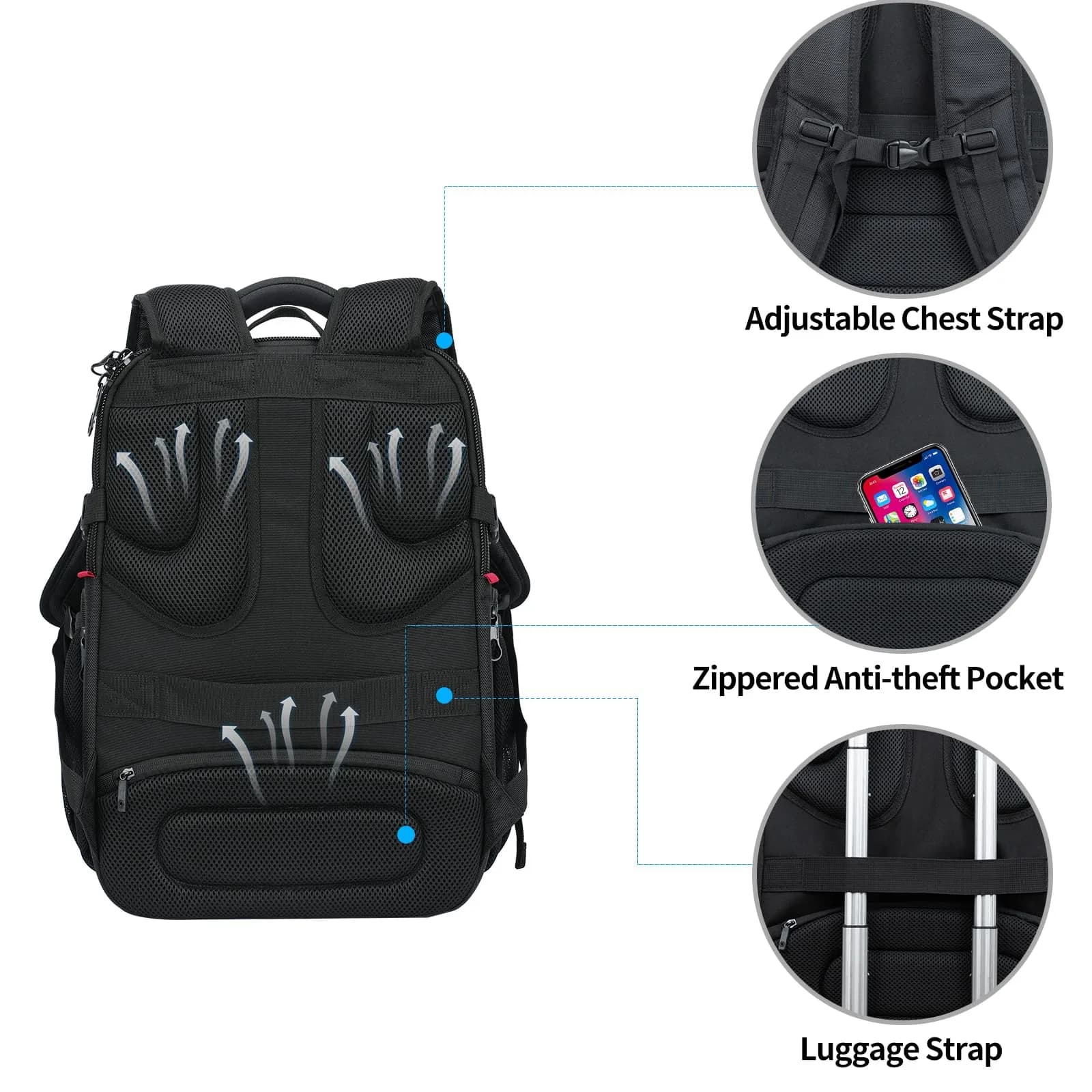 KROSER TSA Friendly Laptop Backpack 17.3 inch XXXL Gaming Backpack with RFID Pockets & USB Port | Water-Repellent Ballistic Fabric - view 5