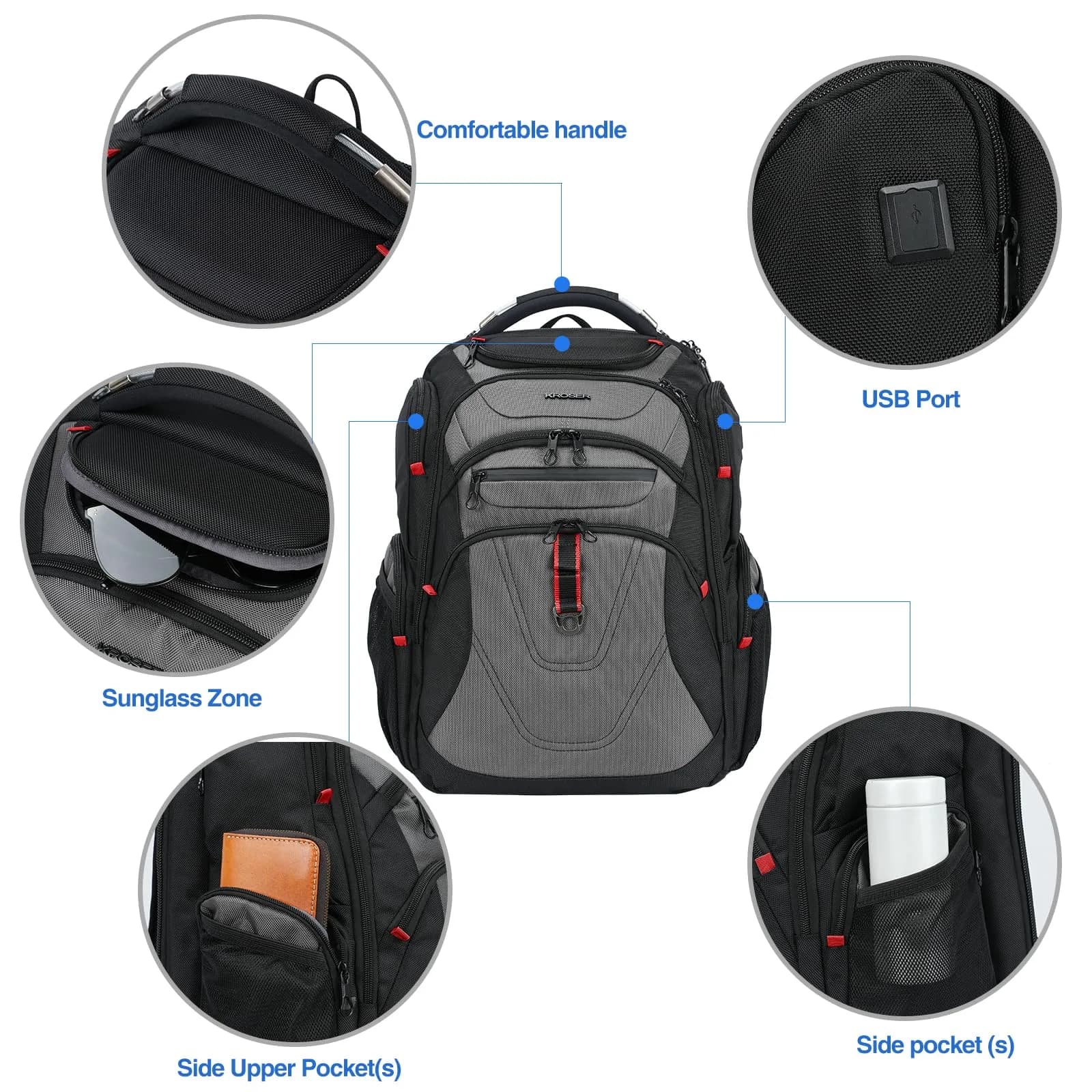 KROSER TSA Friendly Laptop Backpack 17.3 inch XXXL Gaming Backpack with RFID Pockets & USB Port | Water-Repellent Ballistic Fabric - view 4