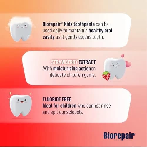 Biorepair Kids Strawberry Fluoride-Free Toothpaste 63ml (2.12 Oz x12) | Gentle Enamel Protection for Ages 0-6 thumbnail 4