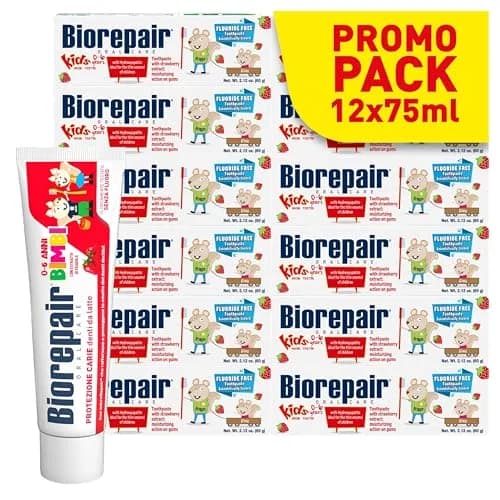 Biorepair Kids Strawberry Fluoride-Free Toothpaste 63ml (2.12 Oz x12) | Gentle Enamel Protection for Ages 0-6 thumbnail 1