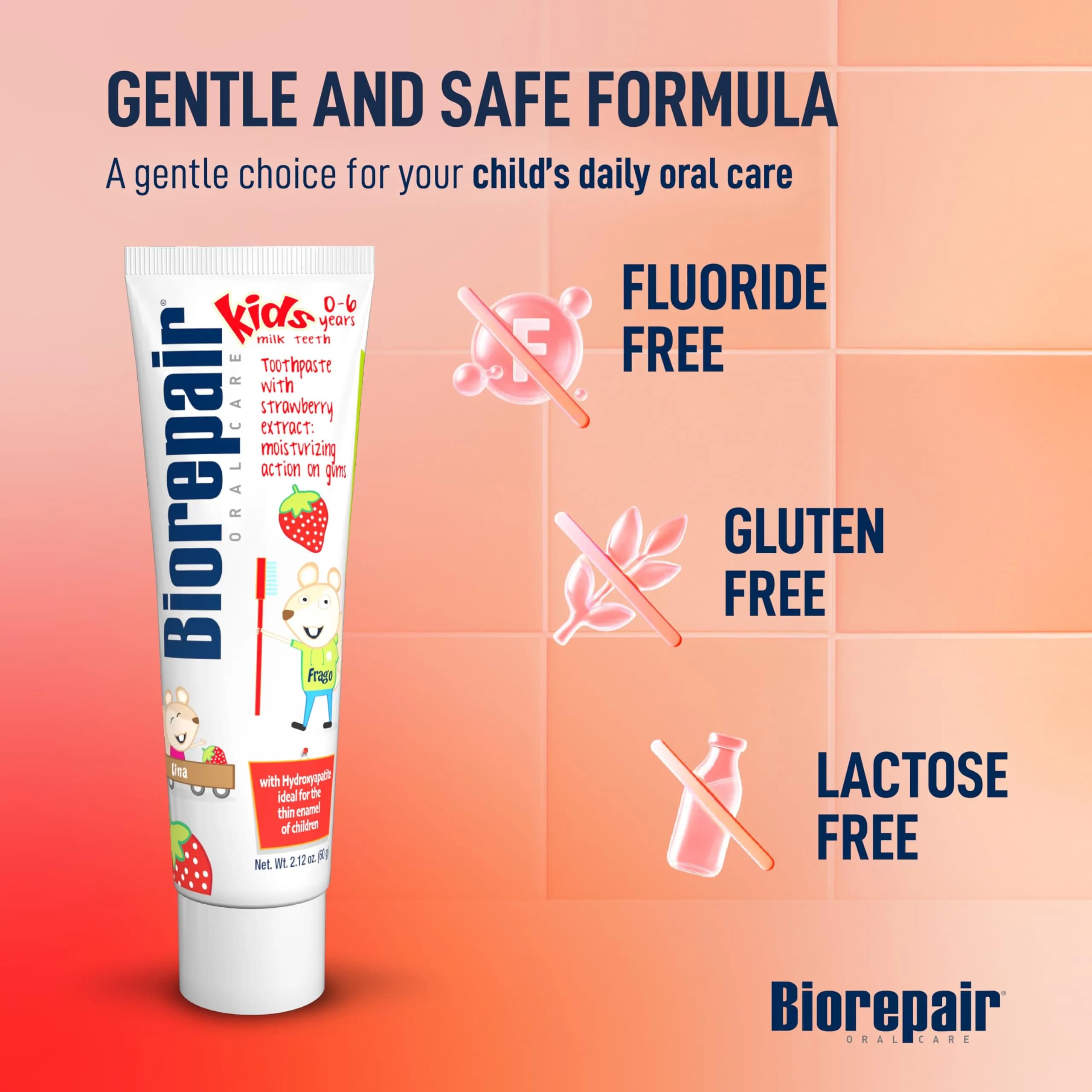 Biorepair Kids Strawberry Fluoride-Free Toothpaste 63ml (2.12 Oz x12) | Gentle Enamel Protection for Ages 0-6 - view 8