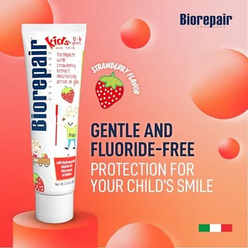 Biorepair Kids Strawberry Fluoride-Free Toothpaste 63ml (2.12 Oz x12) | Gentle Enamel Protection for Ages 0-6 thumbnail 2