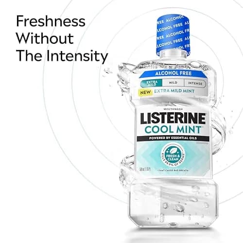 Listerine Extra Mild Alcohol-Free Mouthwash, Cool Mint, 1L (33.8 fl oz) | Kills 99.9% of Bad Breath Germs thumbnail 4