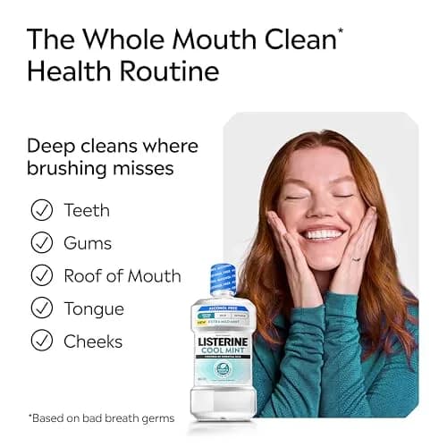 Listerine Extra Mild Alcohol-Free Mouthwash, Cool Mint, 1L (33.8 fl oz) | Kills 99.9% of Bad Breath Germs thumbnail 5