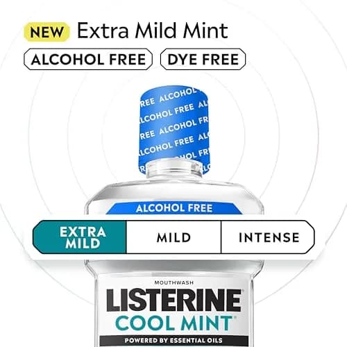 Listerine Extra Mild Alcohol-Free Mouthwash, Cool Mint, 1L (33.8 fl oz) | Kills 99.9% of Bad Breath Germs thumbnail 2