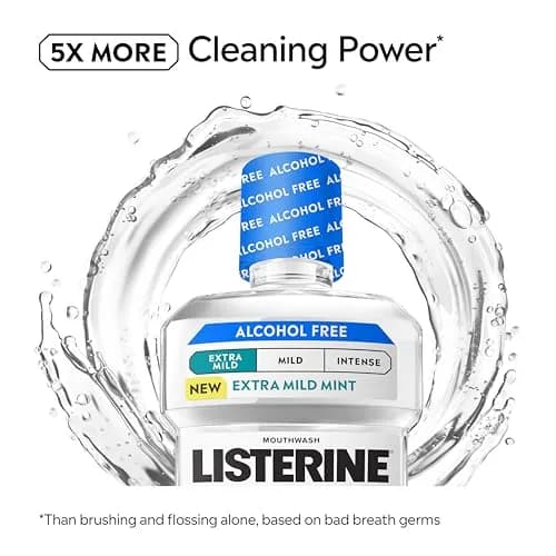 Listerine Extra Mild Alcohol-Free Mouthwash, Cool Mint, 1L (33.8 fl oz) | Kills 99.9% of Bad Breath Germs thumbnail 3
