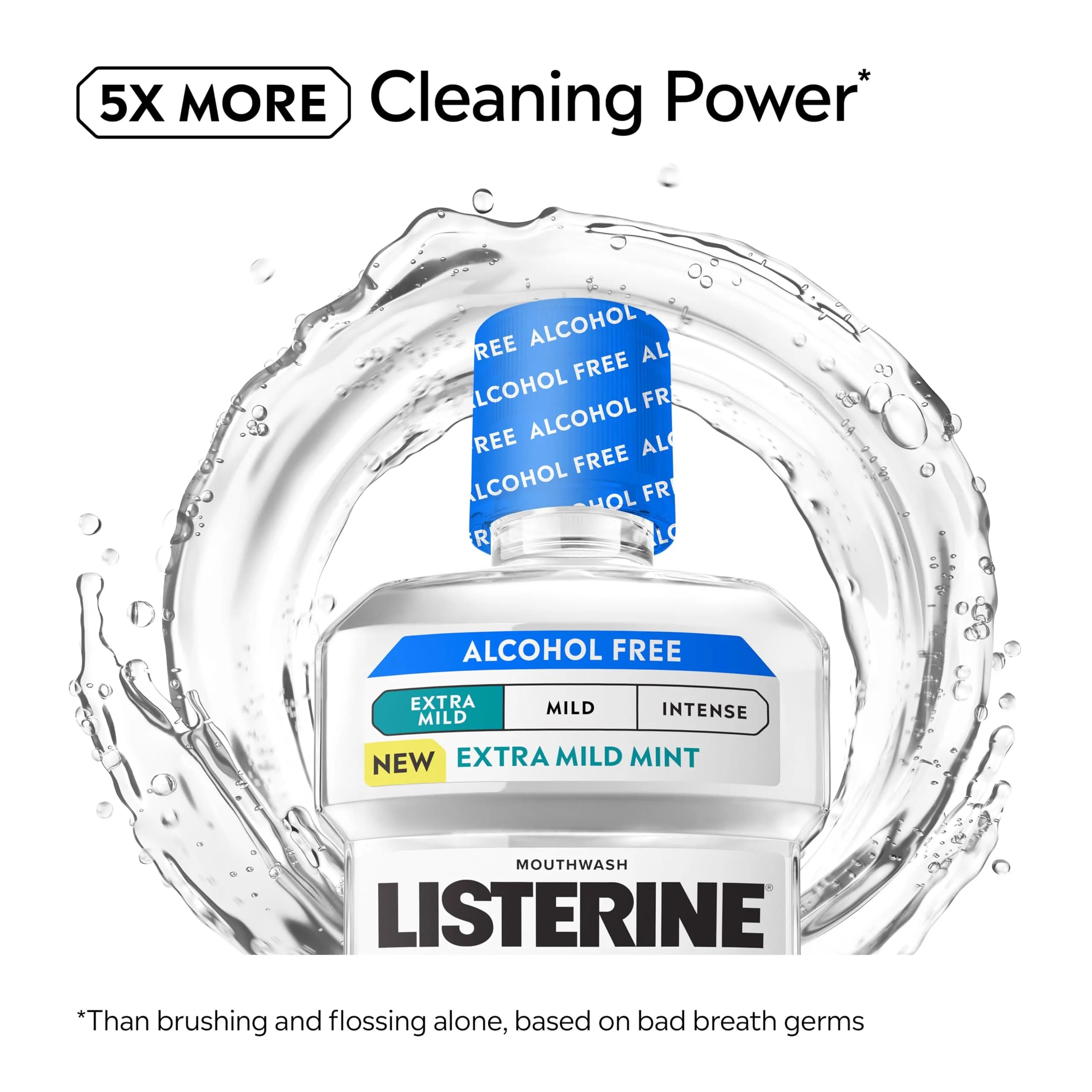 Listerine Extra Mild Alcohol-Free Mouthwash, Cool Mint, 1L (33.8 fl oz) | Kills 99.9% of Bad Breath Germs - view 3