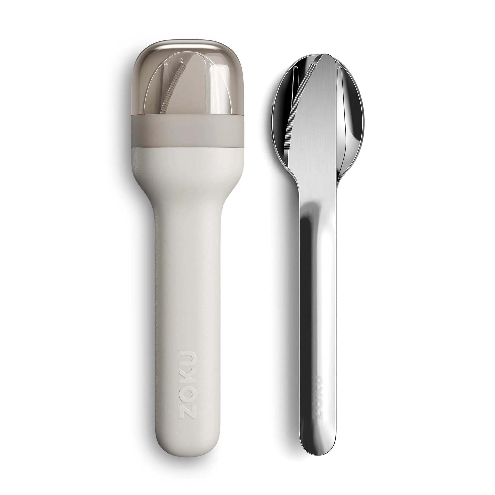Zoku Pocket Utensil Set Stainless Steel Fork, Knife, and Spoon in Case Grey | Durable Food-Grade 18/8 Flatware for Travel & Camping — Gray