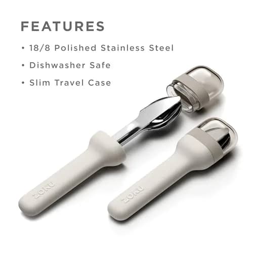 Zoku Pocket Utensil Set Stainless Steel Fork, Knife, and Spoon in Case Grey | Durable Food-Grade 18/8 Flatware for Travel & Camping thumbnail 4