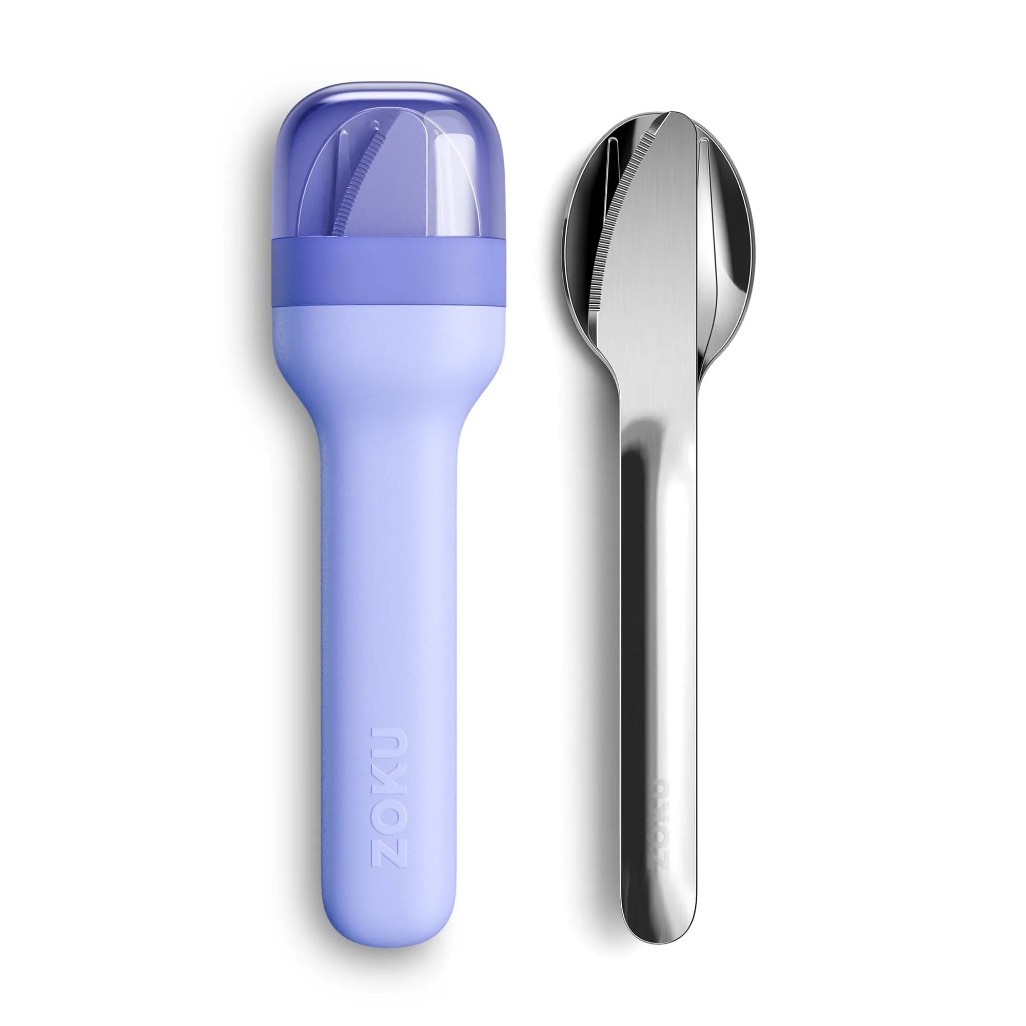Zoku Pocket Utensil Set Stainless Steel Fork, Knife, and Spoon in Case Grey | Durable Food-Grade 18/8 Flatware for Travel & Camping — Blue