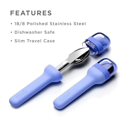 Zoku Pocket Utensil Set Stainless Steel Fork, Knife, and Spoon in Case Blue | Durable Food Grade 18/8 Stainless Steel thumbnail 4