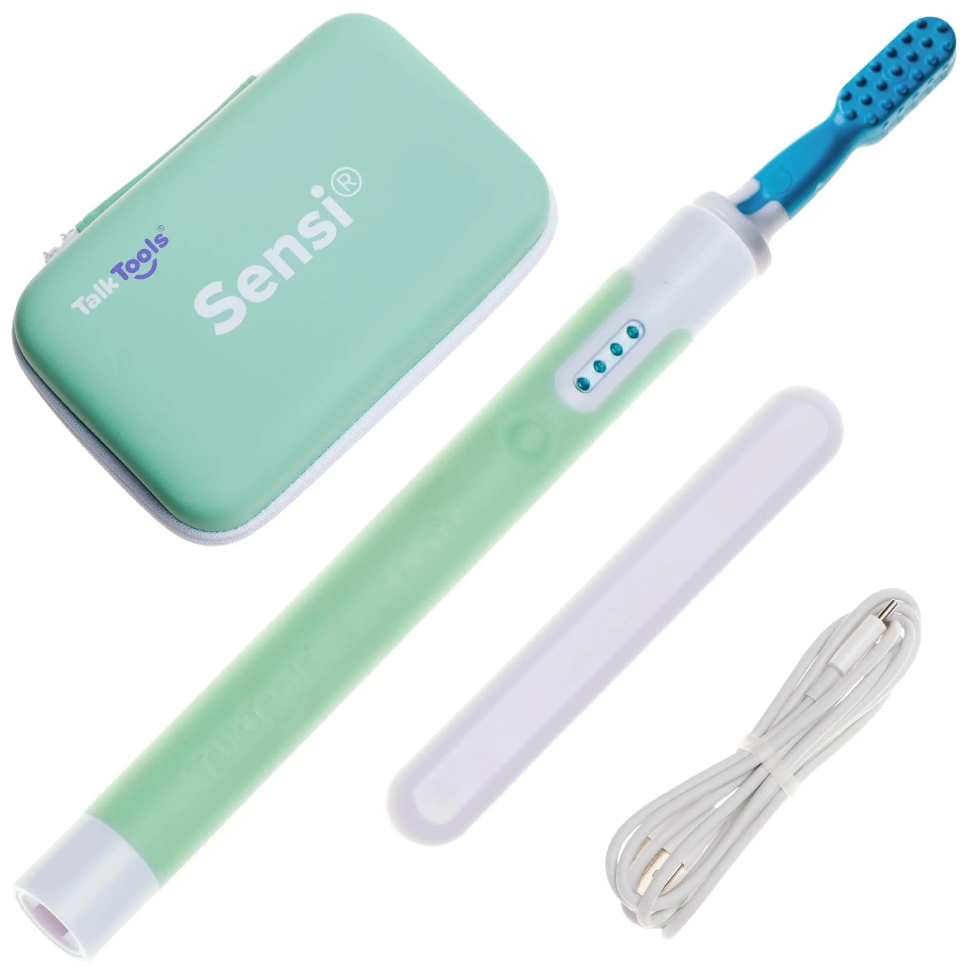 TalkTools Sensi Oral Motor Therapy Essential with Blue Chewy Tip & Pouch, Rechargeable Vibration Tool 156 g (5.5 oz) | For Speech & Feeding Therapy