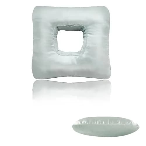 Yuibthr Ear Piercing Pillow for Side Sleepers with Ear-Shaped Hole | Reversible Satin & Cotton, Washable, Adjustable (Square) thumbnail 1