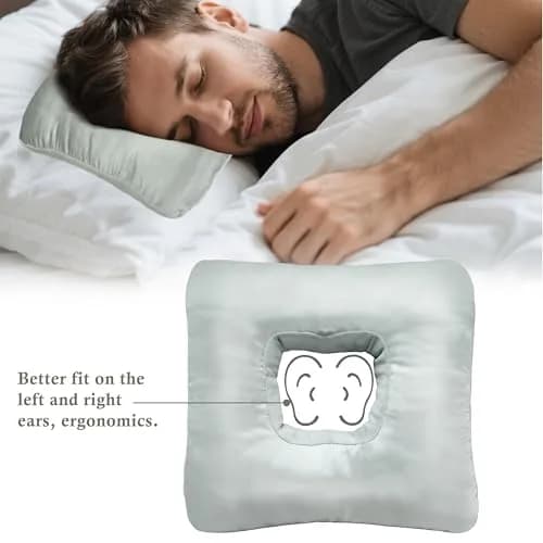 Yuibthr Ear Piercing Pillow for Side Sleepers with Ear-Shaped Hole | Reversible Satin & Cotton, Washable, Adjustable (Square) thumbnail 4