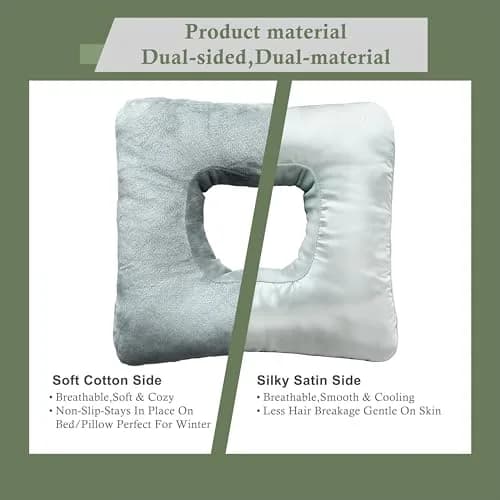 Yuibthr Ear Piercing Pillow for Side Sleepers with Ear-Shaped Hole | Reversible Satin & Cotton, Washable, Adjustable (Square) thumbnail 3