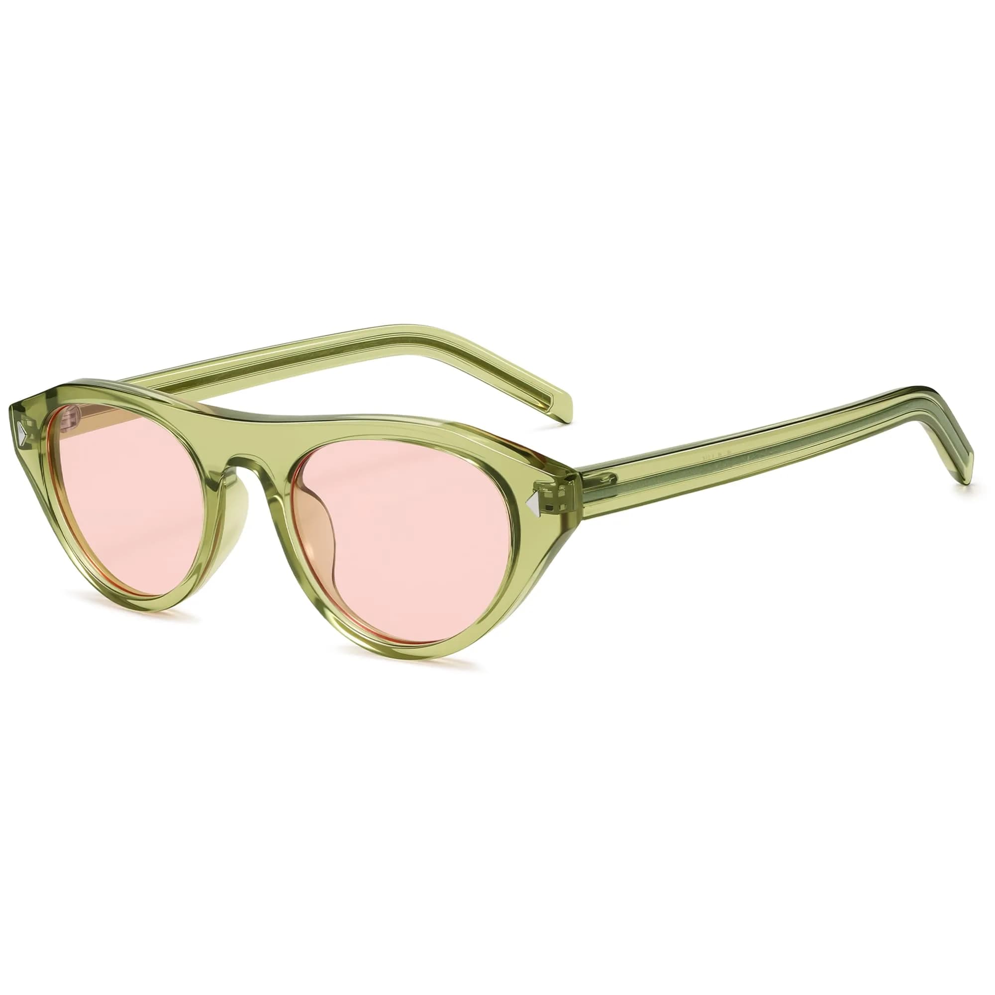 VANLINKER Retro Small Oval Cateye Sunglasses for Women Men VL9915 | UV400 Protection, Unisex Style — C6-pink Lens/Transparent Green Frame