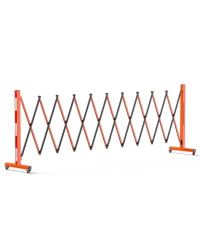PhoenixCrest 11 ft Expandable Barricade Gate | Heavy-Duty Steel Crowd Control Barrier with 4 Locking Wheels thumbnail 1