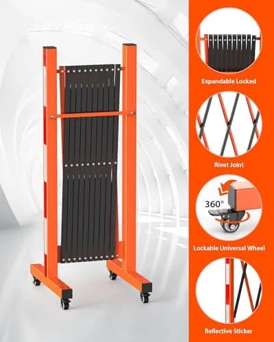 PhoenixCrest 11 ft Expandable Barricade Gate | Heavy-Duty Steel Crowd Control Barrier with 4 Locking Wheels thumbnail 4