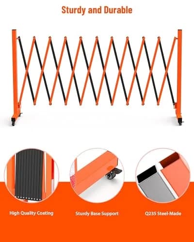PhoenixCrest 11 ft Expandable Barricade Gate | Heavy-Duty Steel Crowd Control Barrier with 4 Locking Wheels thumbnail 5