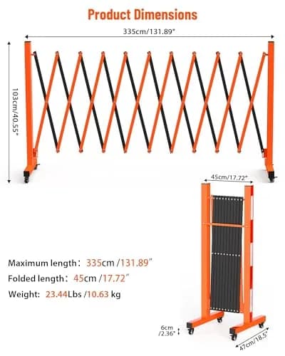 PhoenixCrest 11 ft Expandable Barricade Gate | Heavy-Duty Steel Crowd Control Barrier with 4 Locking Wheels thumbnail 6